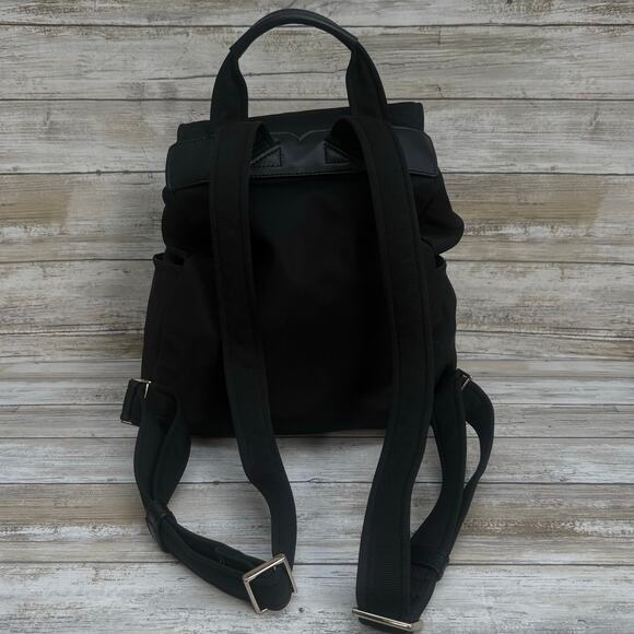 Kate Spade Carley Nylon Flap Backpack Black Drawstring Preppy Casual Athleisure - Picture 3 of 16